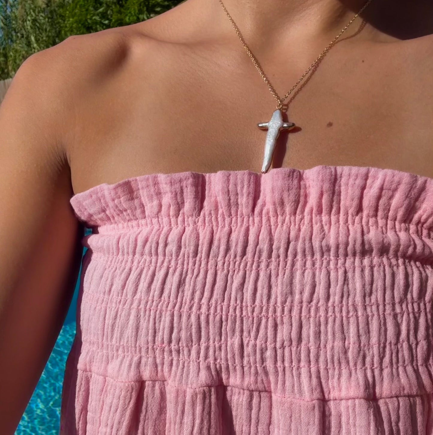 Gold Filled Pearled Cross Necklace